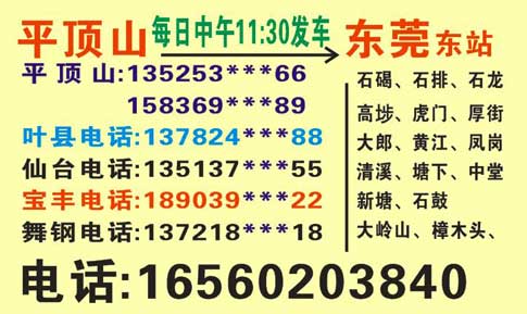 平顶山到东莞名片正面