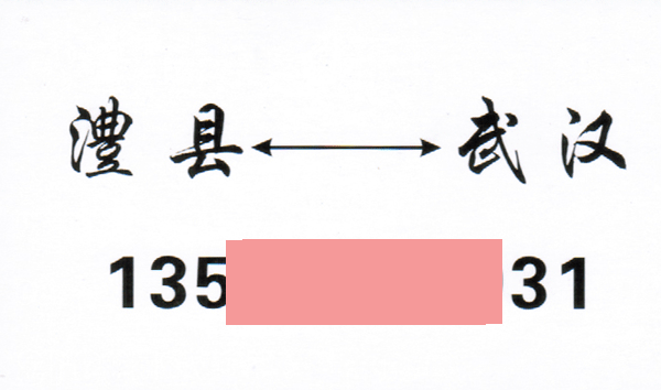 津市到武汉名片正面