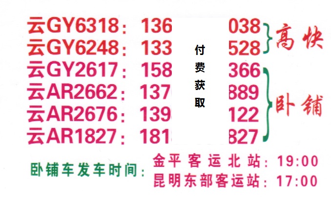 金平到昆明名片正面