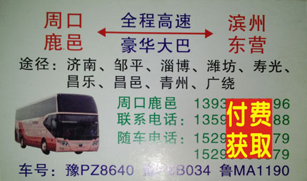 周口鹿邑到滨州东营名片正面