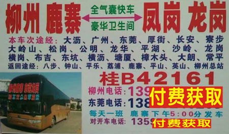 柳州鹿寨到凤岗龙岗名片正面