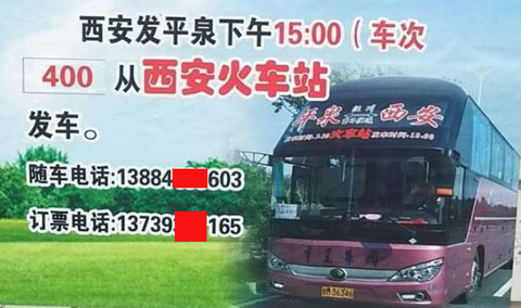 镇原平泉到西安名片正面