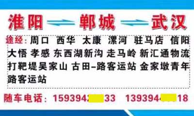 淮阳郸城到武汉名片正面